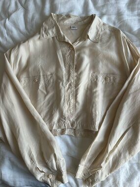 Vintage Cream Cropped Button-Front Blouse